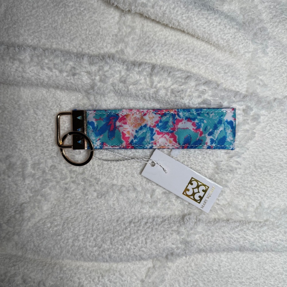 Mary Square Peony Sorbet Keyfob Wristlet‎ Keychain Floral Blue Pink Gold NWT